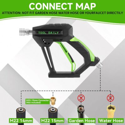 Tool Daily Short Pressure Washer Gun with Mini Foam Cannon, Dual Connector Accessory, 5 Power Washer Nozzle Tips, 1/4 Inch Quick Connect - Image 2