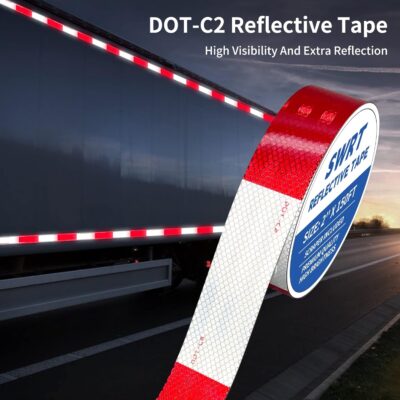 SWRT DOT-C2 Reflective Tape 2 Inch x 200 Feet Red White Reflective Tape Outdoor Waterproof Conspicuity Strong Adhesive Reflector Tape Warning Safety Tape for Vehicles Trailers Boats Signs - Image 2