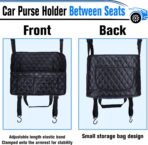 Car Purse Holder Between Seats, Leather Auto Front Seat Handbag Organizer Pocket, Large Capacity Car Net Pocket Handbag Holder, Backseat Barrier Storage Bag Fits for Car, Truck, SUV - Image 6