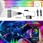 Interior Car LED Strip Lights, Acrylic LED Lights for Car with Wireless APP Dynamic Dreamcolor Chasing 6 in 1 Ambient Lighting Kits, 175 inches 593 LED Sound Active Function Neon Lights