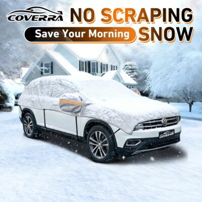 Half Car Cover SUV, Windshield Top Cover for Ice and Snow with Cotton Liner, Snow Car Cover Waterproof All Weather for Sun, Rain, Dust, UV Protection Fit SUV L - Image 2