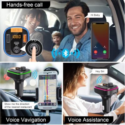 Bluetooth FM Transmitter for Car - BAISHUN Bluetooth 5.0 Adapter PD20W+QC3.0 Cigarette Lighter Radio Receiver Music Player Car Charger Supports Hands-Free Call Siri Google Assistant - Image 4