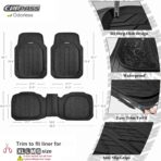 CAR PASS DeepDish Heavy Duty Rubber Floor Mats 3-Piece, Universal M-XL Size Trim-to-Fit Automotive Floor Mats for Truck Van SUV, Durable Waterproof All Weather Car Mats (Solid Black) - Image 4