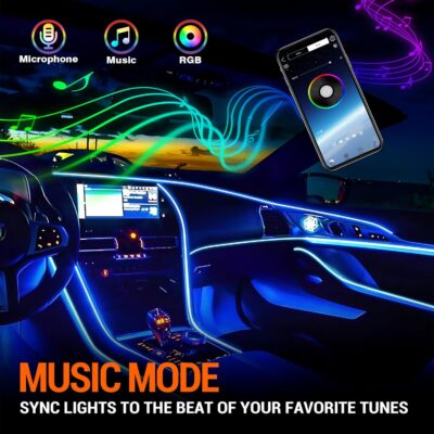 Interior Car LED Strip Lights, RGB 10-in-1 16 Million Colors Ambient Lighting Kit with 470 inches Fiber Optic Wireless APP & Remote Control Music Sync - Image 4