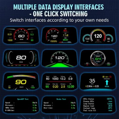 OBD2 Digital Speedometer for Car with Turn Indication, OBD2 & GPS Dual System, RPM, Water Temp, PSI, Volt, Mileage, 4 Alarm, Heads up Display HUD Projector MPH for Most 2008+ Sedan - Image 3
