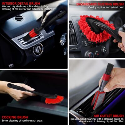 32Pcs Car Detailing Kit, Auto Detailing Brush Set and Drill Brush Attachments with Portable Handbag, Multi-Functional Vehicle Cleaning Tool for Wheels, Windshield - Image 4