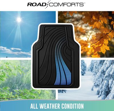 Road Comforts Car Floor Mats Full Set – Front & Rear Car Floor Mats with Aluminum Design, Anti-Slip Backing, All-Weather Protection, Trim-to-Fit Car Mats for Most Sedans, SUVs & Vans - - Blue - Image 4