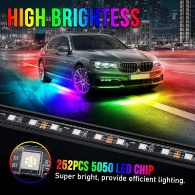 OPP ULITE Car Led Underglow Lights Aluminum Dream Chasing Color Accent Light Bar, RF Remote & APP Control Underglow Light Strip with Red Brake/Yellow Turn Signal/White Reverse Light Kit, 8PC Pack - Image 5