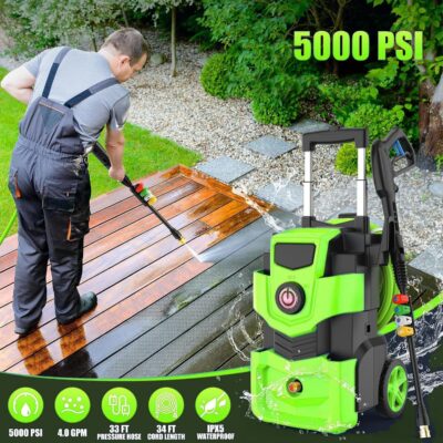 5000 PSI Professional Electric Pressure Washer,4.0 GPM Heavy Duty Power Washer with 4 Nozzles,Foam Cannon,33FT Hose and 500ml Soap Bottle for Home/Cars(Green) - Image 2