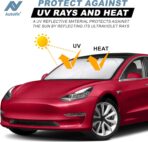 Tesla Windshield Sun Shade for Model 3 and Y - Size (56" x 36"), Premium 240T Reflective Sunshade, Heat Shield, UV Protection Foldable Front Window Sunshade with Storage Pouch Tesla Car Accessories - Image 6