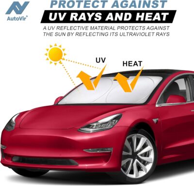 Tesla Windshield Sun Shade for Model 3 and Y - Size (56" x 36"), Premium 240T Reflective Sunshade, Heat Shield, UV Protection Foldable Front Window Sunshade with Storage Pouch Tesla Car Accessories - Image 6