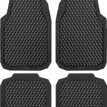 CAR PASS Black Rubber Car Mats, All-Weather Floor Mats Full Set Durable Anti-Slip 3D Rhombus Waterproof Automotive Pad Trim to Fit Liner Universal Fit for Sedan SUV Truck Van, 4 Pcs All Black Rubber
