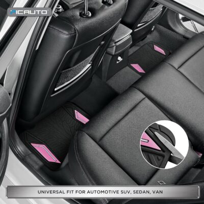 PIC AUTO Rubber Floor Mats, Pink Aluminum Film with Colorful Piping Floor Mats for Cars, Car Mats with Non-Slip Backing, All-Weather Protection, Trim-to-Fit Liner for Cars, SUVs, Trucks, Vehicles - Image 4