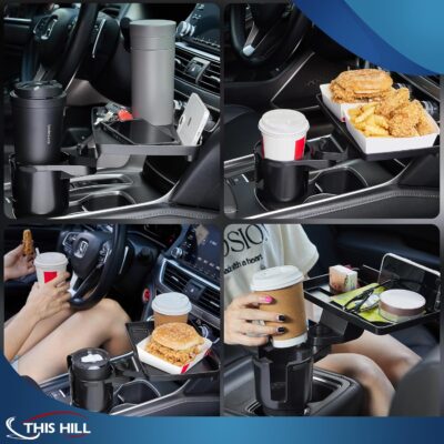 This Hill Cup Holder Tray for Car, 2 in 1 Detachable Car Food Table Tray with Solid Base & Phone Slot,Car Cup Holder Expander with 360°Rotation Tray for Travel Road Essentials - Image 7