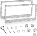 Amiss Bling License Plate Frame for Women, 2Pack Rhinestone Handcrafted Crystal Premium Stainless Steel, Stainless Steel Car Accessories with Diamond Sparkle Glitter Caps (White)