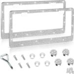 Amiss Bling License Plate Frame for Women, 2Pack Rhinestone Handcrafted Crystal Premium Stainless Steel, Stainless Steel Car Accessories with Diamond Sparkle Glitter Caps (White)