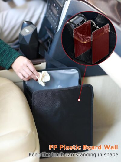 Ginsco 3 Gallons Open-Top Car Trash Can, Large Capacity Hanging Leakproof Car Trash Bag with Water-proof PEVA Liner, Stand Trash Bag for Cars Foldable Storage Bag for Cars SUV Truck RV Black - Image 4