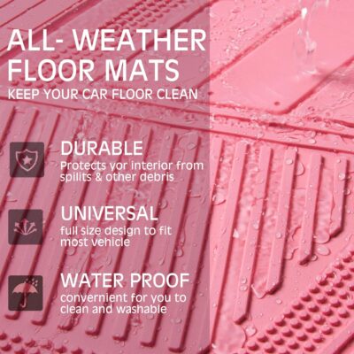 CAR PASS Heavy Duty Rubber Floor Mats 4-Piece,Pink Car Mats Full Sets Anti-Slip,Waterproof Universal Trim-to-Fit for Car SUV Truck, Durable All Weather Automotive Car Mats for Women,Girly(All Pink) - Image 5