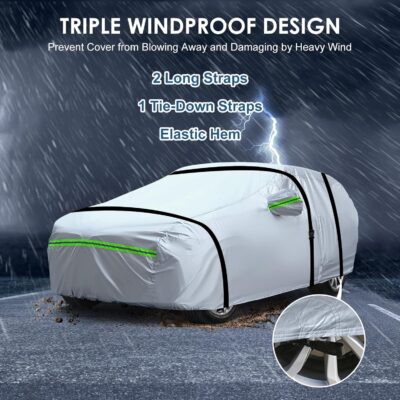AUQDD 6-Layers Premium Sedan Car Cover Waterproof All Weather Weatherproof UV Sun Protection Snow Dust Storm Resistant Outdoor Exterior Custom Form-Fit Full Padded Car Cover with Straps 165"-181" K1 - Image 6
