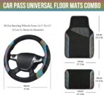 CAR PASS Leather Steering Wheel Cover and Waterproof Car Floor Mats,Microfiber Universal Car Combo Fit for 95% Sedan,SUV,Cars,14.5-15inch Sporty Anti-Slip Safety Comfortable Design(Black＆Reflective) - Image 2