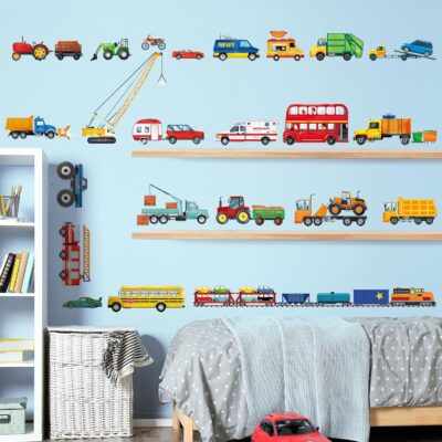 decalmile Transportation Cars Wall Decals Trucks Construction Cars Vehicle Wall Stickers Boys Bedroom Kids Room Playroom Wall Decor - Image 3