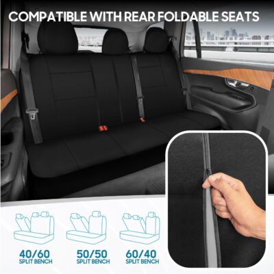 BDK PolyPro Car Seat Covers Full Set in Solid Black, Front and Rear Split Bench Seat Covers for Cars, Easy to Install Car Seats Cover Set and Accessories for Auto Trucks Van SUV - Solid Black - Image 4