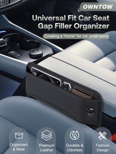 Premium Leather Car Seat Gap Filler Organizer (0.2”-1.2" Gaps), Clever Gifts for Car SUV Truck Owners (Black, 1 Pack) - Image 2