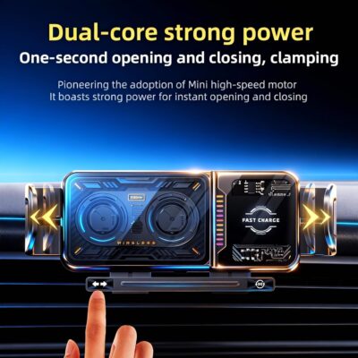 Wireless Car Charger, 2026 Upgrade 15W Fast Charging with LED Light Auto Clamping Phone Holder for iPhone 16/15/14/13 Mini Pro Max, Samsung Galaxy S25 Ultra, S24/S23 etc (Black) - Image 4