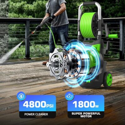 4800PSI Pressure Washer- High Power Washer with 33FT Hose, 4 Nozzles and Foam Cannon, for Home, Cars, Fences, Patio (Green) - Image 5
