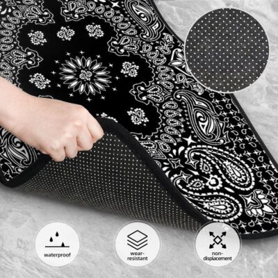 4PCS Paisley Car Floor Mats Anti-Slip Front and Rear Automotive Mats Car Accessories Universal Fit Sedan SUV Van Truck,Black with White - Image 5