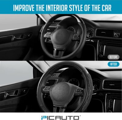 PIC AUTO Steering Wheel Cover, Black Thick Rhombic Foam and Premium Leather, Universal 14.5-15.5 Inch Breathable Anti-Slip Steering Wheels Accessories for Men & Women - Image 5