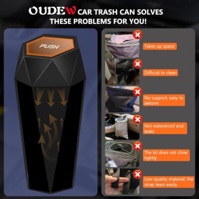 Car Trash Can with Lid - 2-Pack, Interior Accessories for Vehicles, Leakproof Garbage Can with 30 Detachable Trash Bags, Multipurpose Organizers and Storage Solutions for Home and Office - Image 3