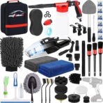 AUTODECO 40Pcs Car Wash Detailing Kit Cleaning Kits with Foam Gun Sprayer Vacuum with Long Cord Drill Brush Large Wash Mitt Towels Complete Interior Exterior Car Washing Supply Set Black
