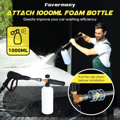 Portable Compact Pressure Cleaner, Power Cleaner with 33FT Flexible Extension Hose, 3 Nozzles, Foam Cannon for Cars, Patios, Driveways - Image 4