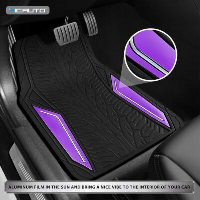 PIC AUTO Rubber Floor Mats, Purple Aluminum Film with Colorful Piping Floor Mats for Cars, Car Mats with Non-Slip Backing, All-Weather Protection, Trim-to-Fit Liner for Cars, SUVs, Trucks, Vehicles - Image 3