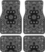 4PCS Paisley Car Floor Mats Anti-Slip Front and Rear Automotive Mats Car Accessories Universal Fit Sedan SUV Van Truck,Black with White