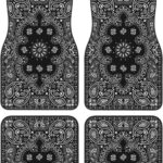 4PCS Paisley Car Floor Mats Anti-Slip Front and Rear Automotive Mats Car Accessories Universal Fit Sedan SUV Van Truck,Black with White