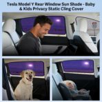 ZATOOTO Tesla Model Y Car Window Shades 4Pack | Clear for Safe Driving | Bluish-Purple for Passenger Comfort | UV Protection | Static Cling Side Window Sun Shade Blocker with Storage Bag | 2020-2024 | - Image 5