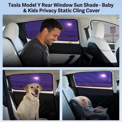 ZATOOTO Tesla Model Y Car Window Shades 4Pack | Clear for Safe Driving | Bluish-Purple for Passenger Comfort | UV Protection | Static Cling Side Window Sun Shade Blocker with Storage Bag | 2020-2024 | - Image 5