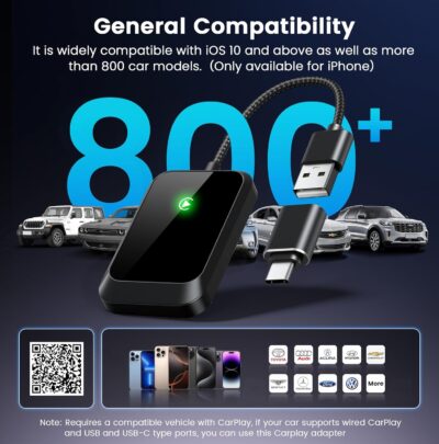 Wireless CarPlay Adapter for iPhone – Plug-and-Play with USB-A Extension & USB-C Connector, Zero Latency, Compatible with 2016+ Cars & iOS 10+ - Image 5