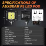 Auxbeam FA Series 3 Inch LED Pods Flood Beam 40W 4800LM Offroad Cube Light Bar Square Ditch Lights Backup Reverse for Trucks, ATVs, UTVs, Jeeps, Cars, Motorcycles, Pair - Image 3