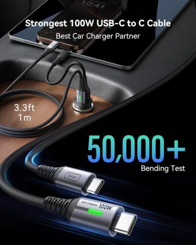 INIU Car Charger, Cigarette Lighter USB Charger Total 60W, 12V USB Socket with [1m] 100W Type C Cable Fast Charge, Car Phone Charge Adapter for iPhone 17 16 Samsung Laptops Switch 2 Car Accessories - Image 4