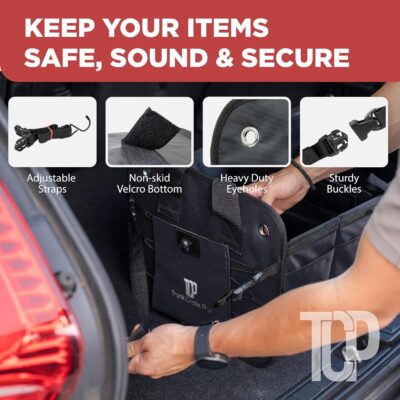 TRUNKCRATEPRO Trunk Organizer For Car, Suv, Truck | Premium Adjustable Multi Compartments Collapsible Car Trunk Organizer With Securing Straps & Non-Slip Bottom (Large Size, Black) - Image 7