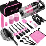 Viewsun 17pcs Car Cleaning Kit, Pink Car Interior Detailing Kit with High Power Handheld Vacuum, Detailing Brush Set, Windshield Cleaner, Cleaning Gel, Complete Auto Accessories for Women Gift