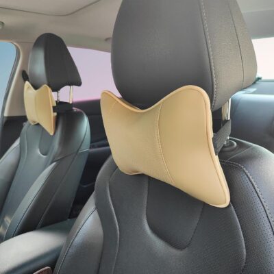 2 Pack Car Neck Pillow PU Leather Automotive Headrest Pillow for Car Support Neck Pain Relief Universal Car Pillow (Beige) - Image 7