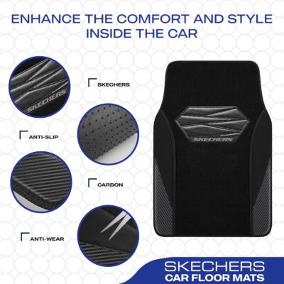 Skechers Car Floor Mats,Waterproof Universal Fit Car Mats,Faux Leather Car Floor Mats,Carbon Floor Mats for Cars with Anti-Slip Skechers Heel Pad Fit for SUV,Vans,Sedans,Trucks,Black - Image 4