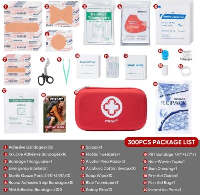 PTEROMY 300 Piece First Aid Kit, Portable Small Emergency Kits Compact 1st Aid Kit with Hard Storage Case for Car, Travel, Home, Camping, Outdoor, Hiking - Image 3
