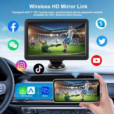 Wireless Carplay Screen for Car, 7" HD Touch Screen Portable Car Stereo for Carplay & Android Auto, Pantalla para Carros with Bluetooth, AUX, FM Transmitter, Voice Control - Image 4