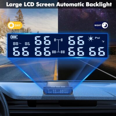 Tire Pressure Monitoring System,RV TPMS,5 Alarm Modes,Real-time Tire Pressure&Temp LCD Display,IPX67 Waterproof,Wireless Solar System&USB Charge,TPMS for 6 Wheeled RV/Trailer/Truck/Sedan(0-144psi) - Image 3