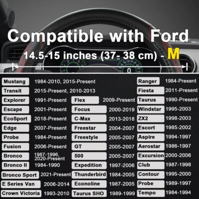 West Llama Car Steering Wheel Cover for Ford Escape,Explorer,Fusion,Focus,Bronco,Transit,Edge(Diamond Quilted - Black+Red- Standard Size) - Image 3